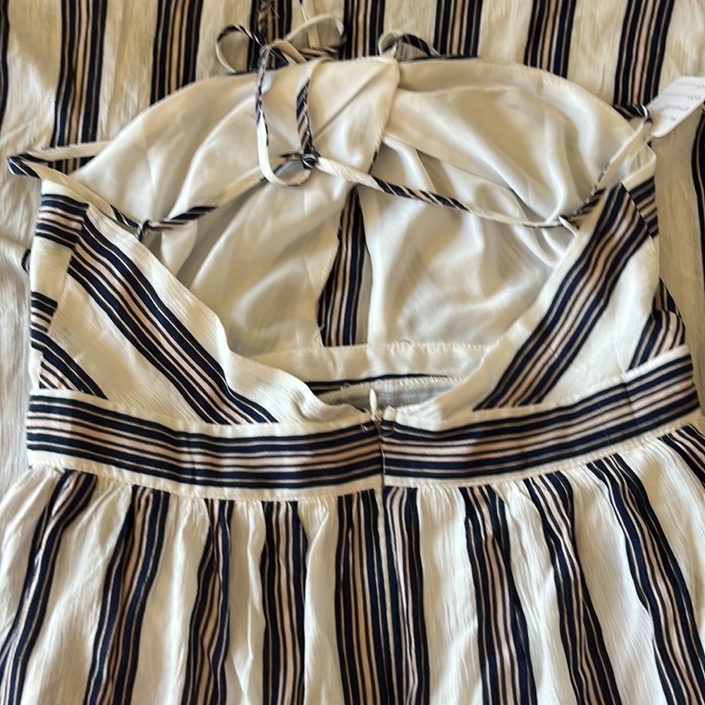 A. Calin ByFlying TomatoStriped White Navy Beige Maxi Dress sz M - Picture 9 of 13